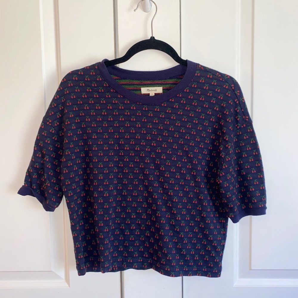 Madewell Never Worn Size Medium Navy Short Sleeve Top with Cherries